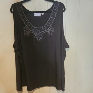 Avenue Plus Size Sleeveless Embroidered Tank Top, Womens, Black, Size 30/32